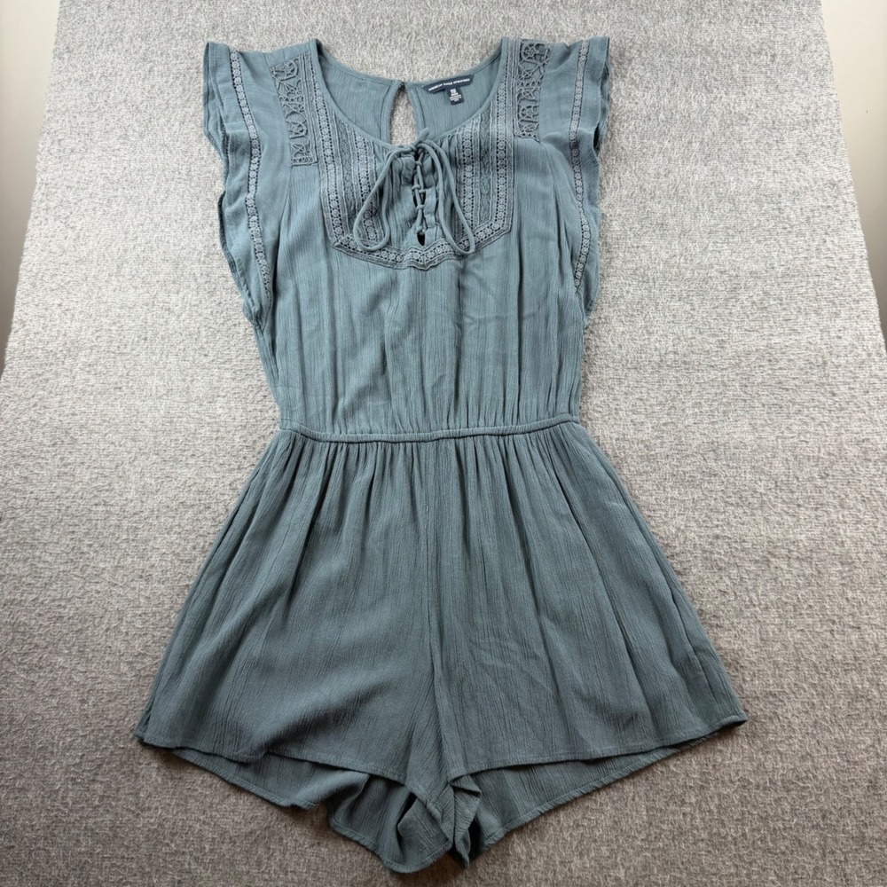 American Eagle Romper Womens XXS Blue Green‎ Crochet Lace Boho Sleeveless